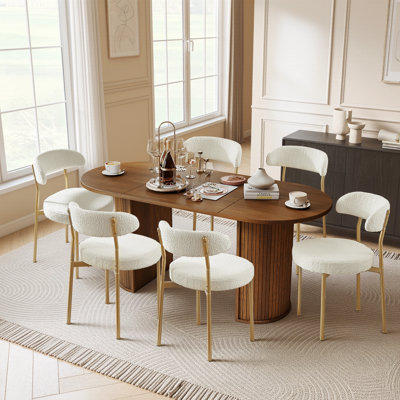 Ensemble de salle à manger moderne 7 pièces, grande table de salle à manger ovale 70,8 po avec 6 chaises de salle à manger rembourrées Boucle