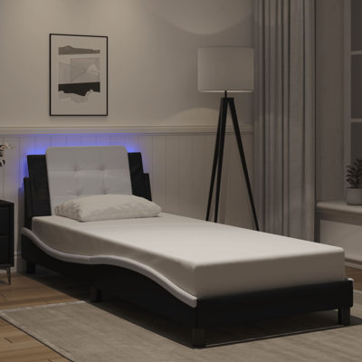 vidaXL Bed Frame with LED without Mattress Zadar Black and White 90x190 cm