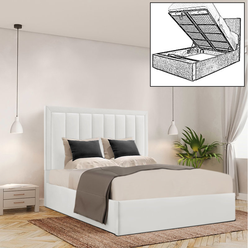 Brantlie Upholstered Ottoman Storage Bed, Kingsize (5'), White