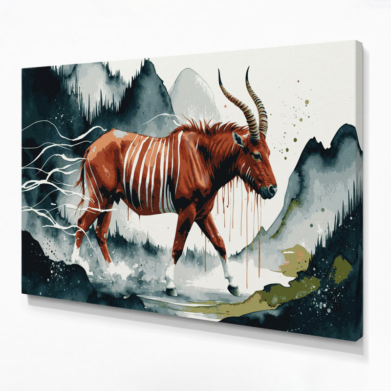 Wildlife Mountain Bongo Black Canvas Wall Art, 12" H x 18" W