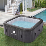 RELXTIME 4-6 Person Inflatable Hot Tub, Portable Air Jet Square Spa Outdoor Heater Blow Up Hottub Built In Heater Pump, Tub Cover, 2 Filter Cartridge, 1 Cup Holder, Black