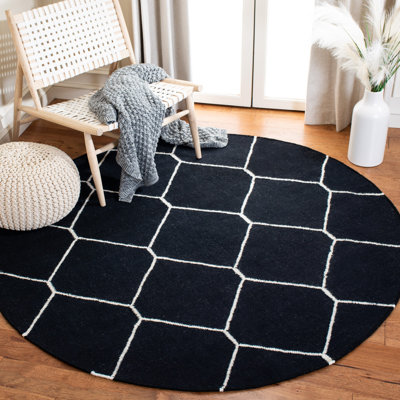 Rodgers Hand Woven Flat Weave Wool/Cotton Geometric Rug in Gray/Black