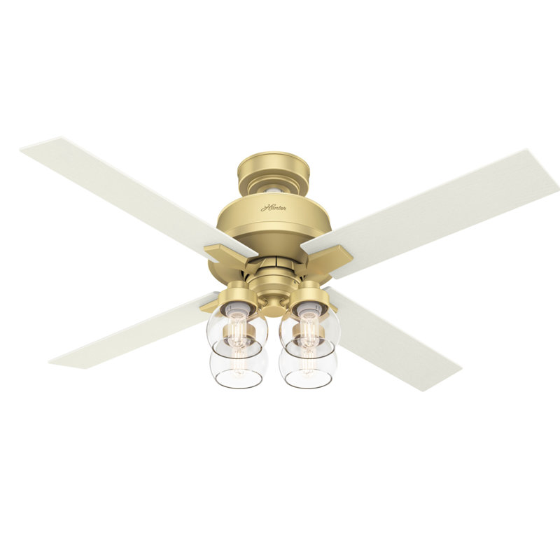 52" Vivien 4 - Blade Standard Ceiling Fan with Lights and Remote, Modern Brass