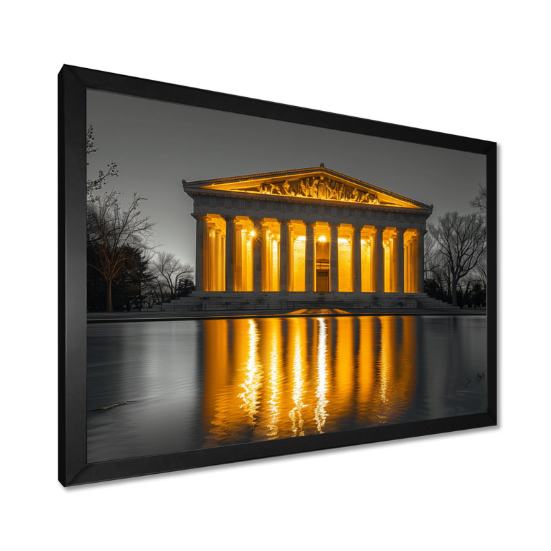 Jaune jaune gris, Lincoln, Monument commémoratif, art mural, H 12 po x l 20 po, Cadre simple noir