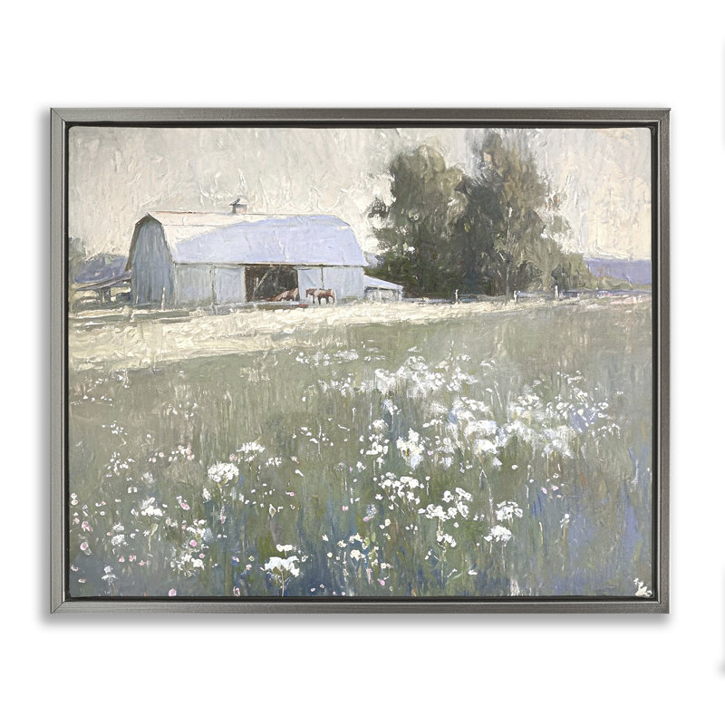 "Peaceful Farm Pasture", art mural encadré par Ramona Murdock, H 17 po x l 21 po, Cadre flottant gris lustré