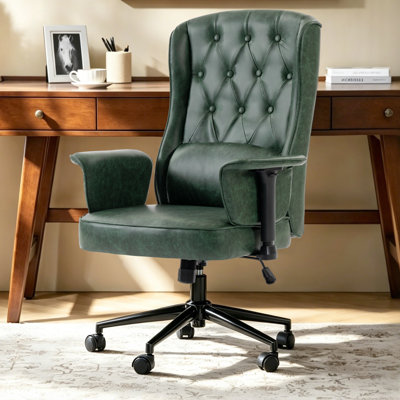 Fauteuil de direction traditionnel en similicuir de 46,5 po de hauteur avec accoudoirs réglables et dossier capitonné