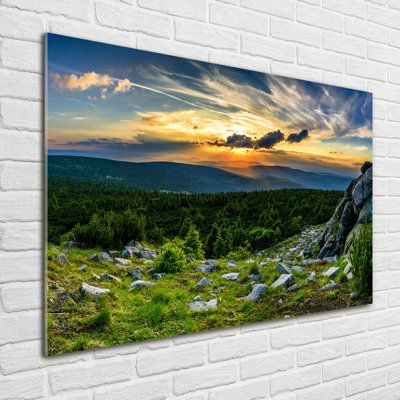 Glass Print Wall Art 100X70cm Image Printed On Glass Decorative Wall Picture Behind Toughened / Tempered Safety Real Glass For Kitchen & Living Room Theme:Mountain Panorama
