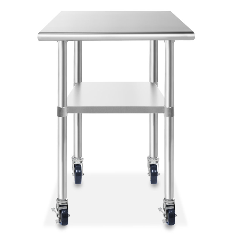 30 x 24 Inch Stainless Steel Kitchen Utility Table with Undershelf and Casters