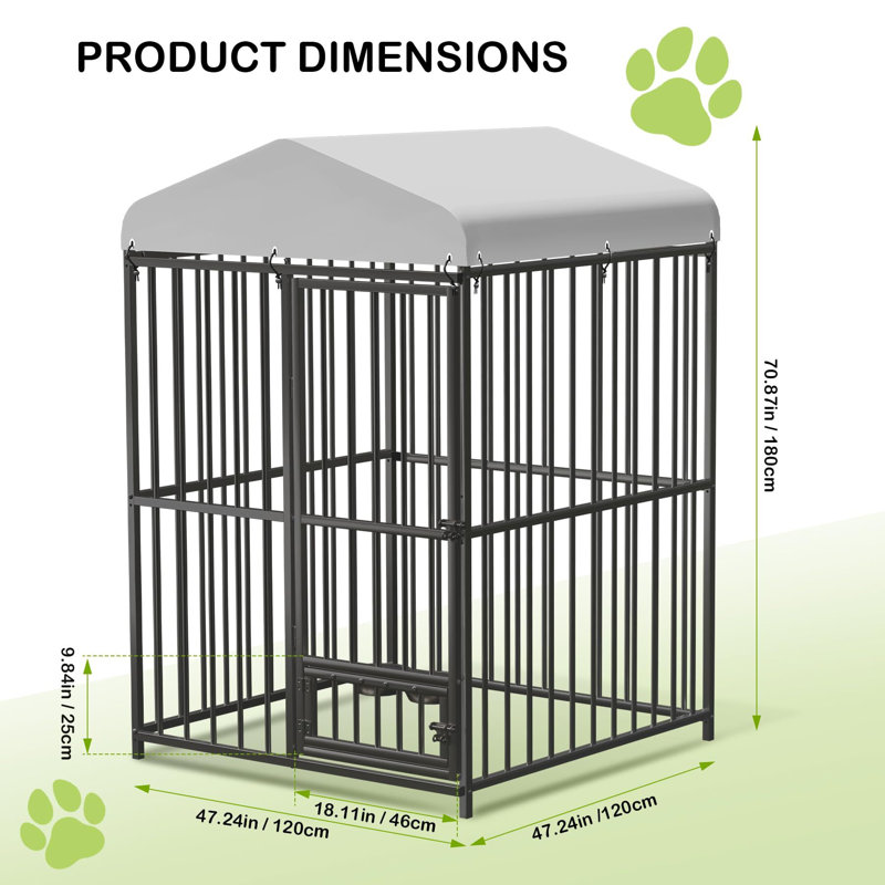 Grand chenil extérieur pour chien, cage pour chien robuste 4 x 4 x 6 pi, H 70,87 po x l 47,24 po x P 47,24 po
