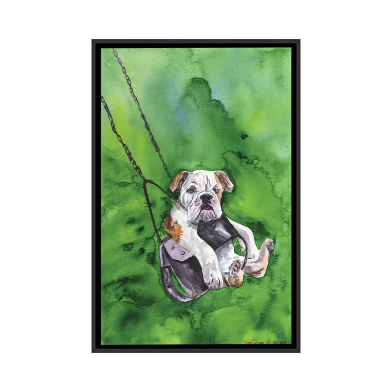 "american bouledogue chiot" , impression sur toile, H 26 po x l 18 po x P 1,5 po, Toile avec cadre noir, Pas de tapis