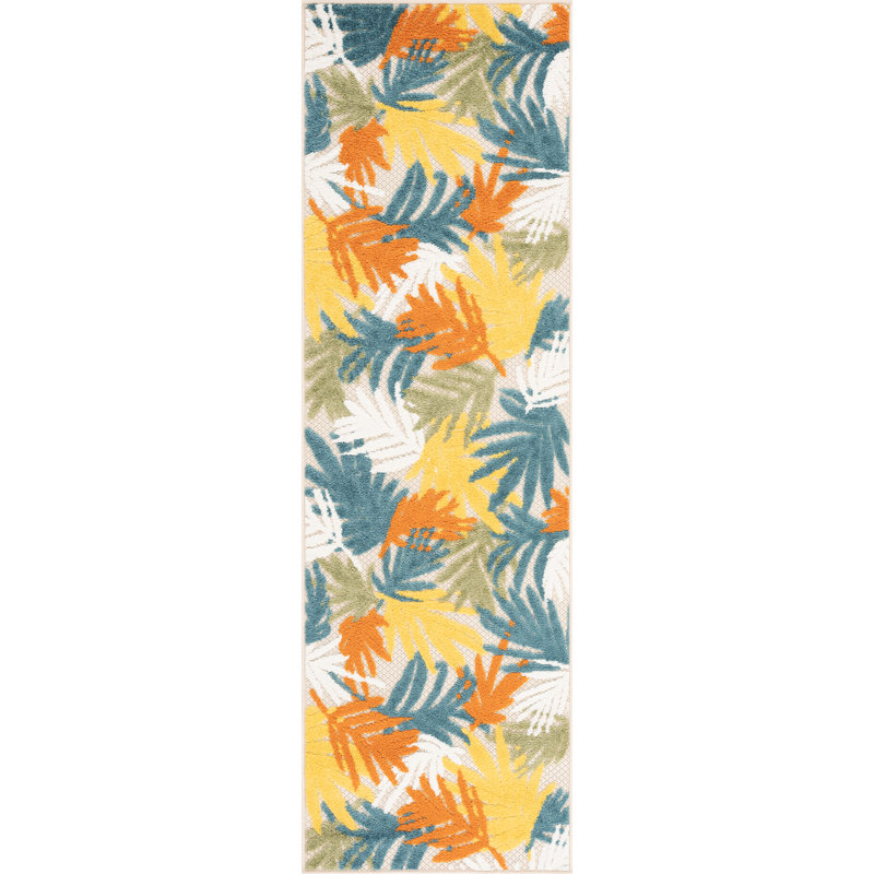 Tapis intérieur / extérieur résistant à l'eau Fruitvale, Runner 2'3" x 7'3", Yellow/Blue/Orange