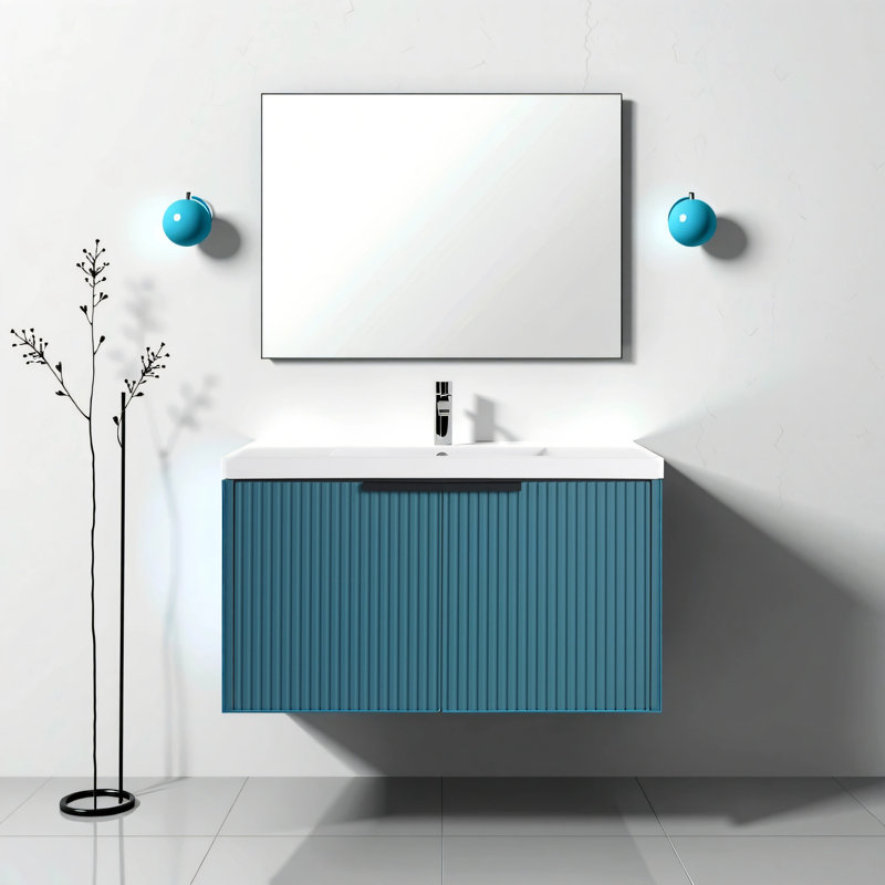 36-inch Wall Mount Bathroom Vanity, Blue