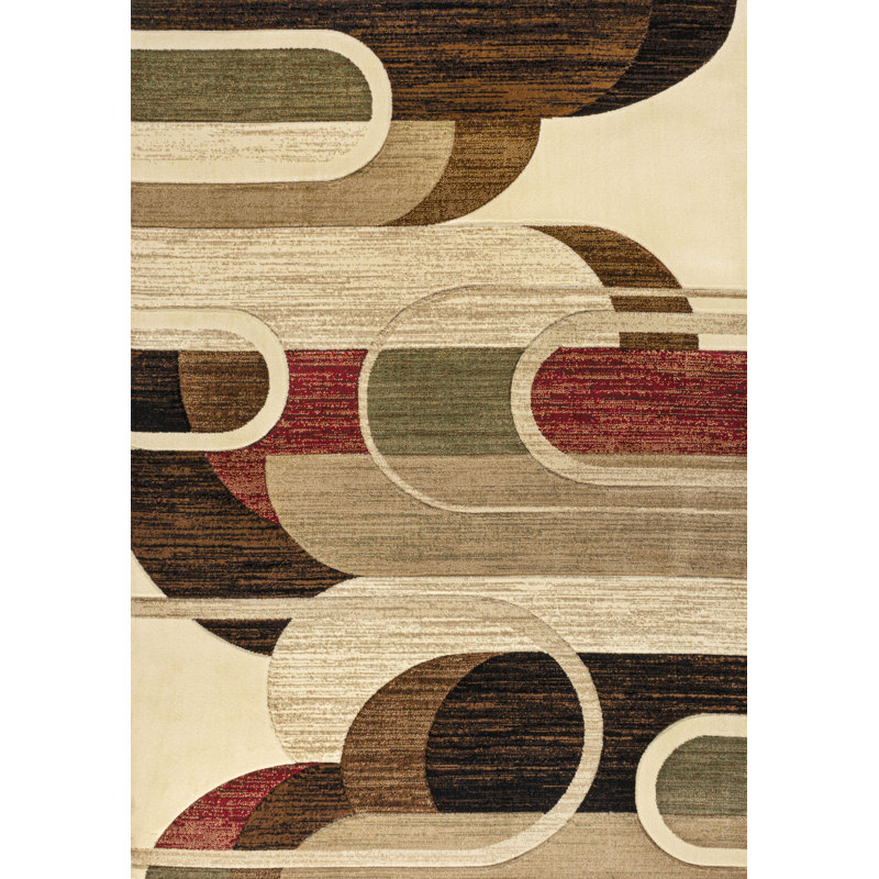 Kirsti Retro Abstract Arches Cream/Brown/Red Rug, Rectangle 3'11" x 5'11"