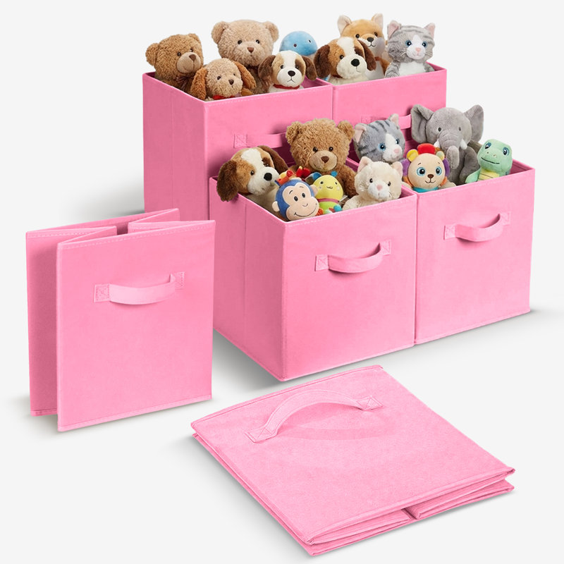 6 Pack Fabric Storage Cubes with Dual Handles Collapsible Shelf Organizer Bins, Hot Pink, Hot Pnk