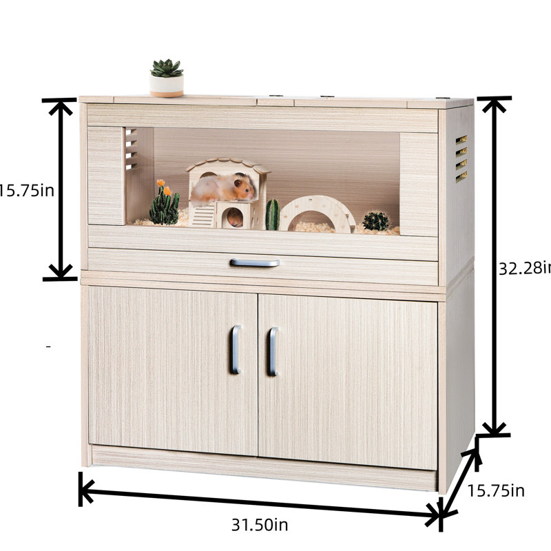 Cage en cochon d'Inde en bois massif avec armoire de rangement séparée et fenêtres en acrylique - Peut accueillir un hamster, un chinchilla, une vue facile à nettoyer