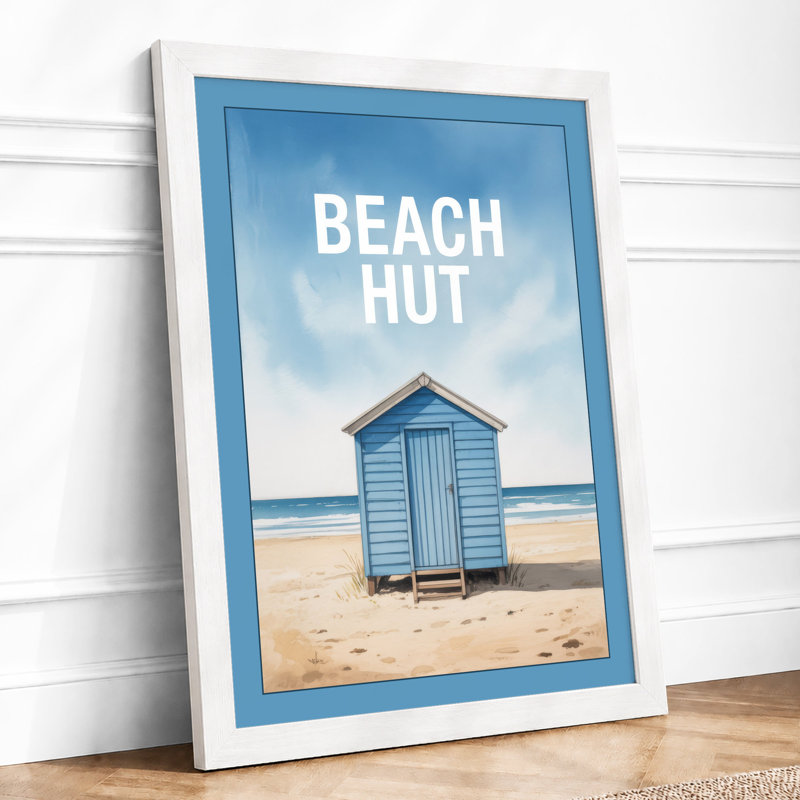 Solitary Beach Hut Coastal - Framed Print, A3 - 42.0 x 29.7 cm, White