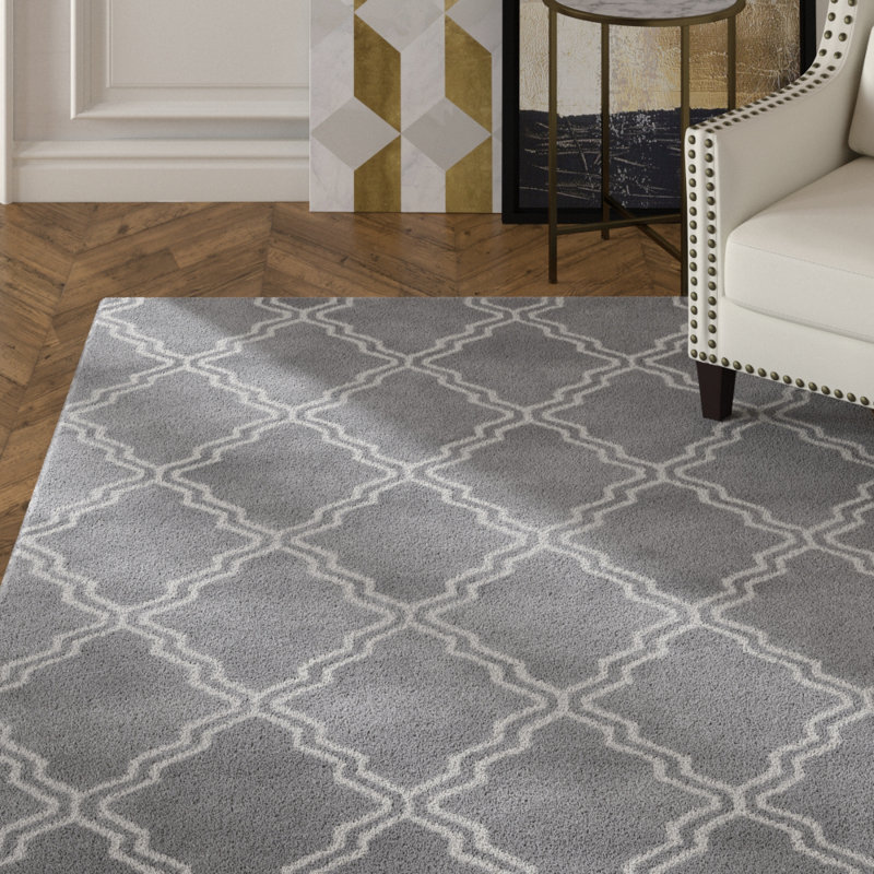 Tapis de zone gris en laine touffeté à la main Bornival, Rectangle 5 pi x 8 pi