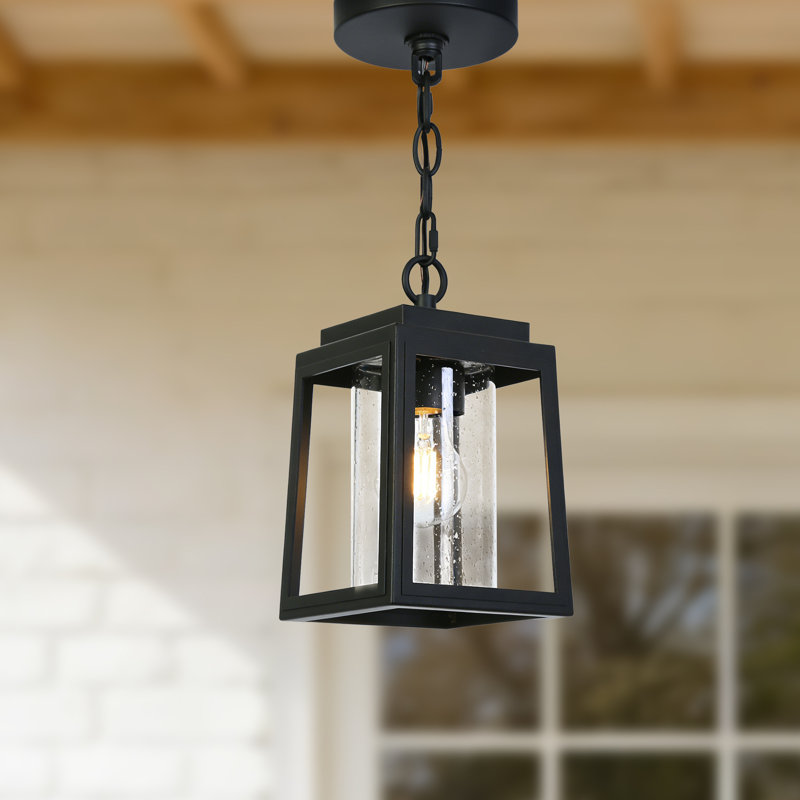 1-Light Transitional Cube Kitchen Pendant Light Seeded Glass Shade