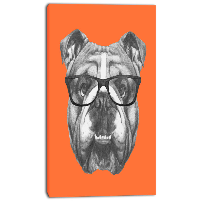 «English Bulldog with Glasses», impression sur toile tendue, H 32 po x l 16 po x P 1 po