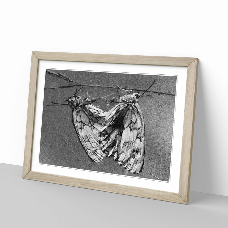 Two Butterflies - Picture Frame Painting Print, Oak Framed, 36cm H x 48cm W x 2cm D