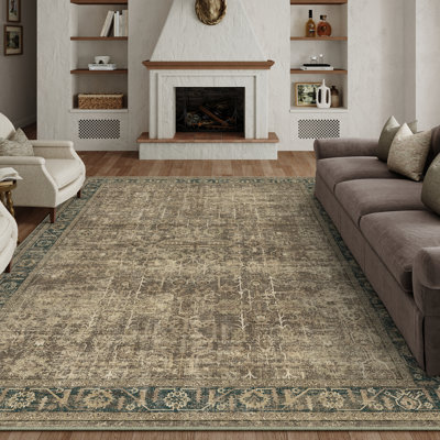 Ladonya Vintage Washable Brown Area Rug with Non-Slip Backing