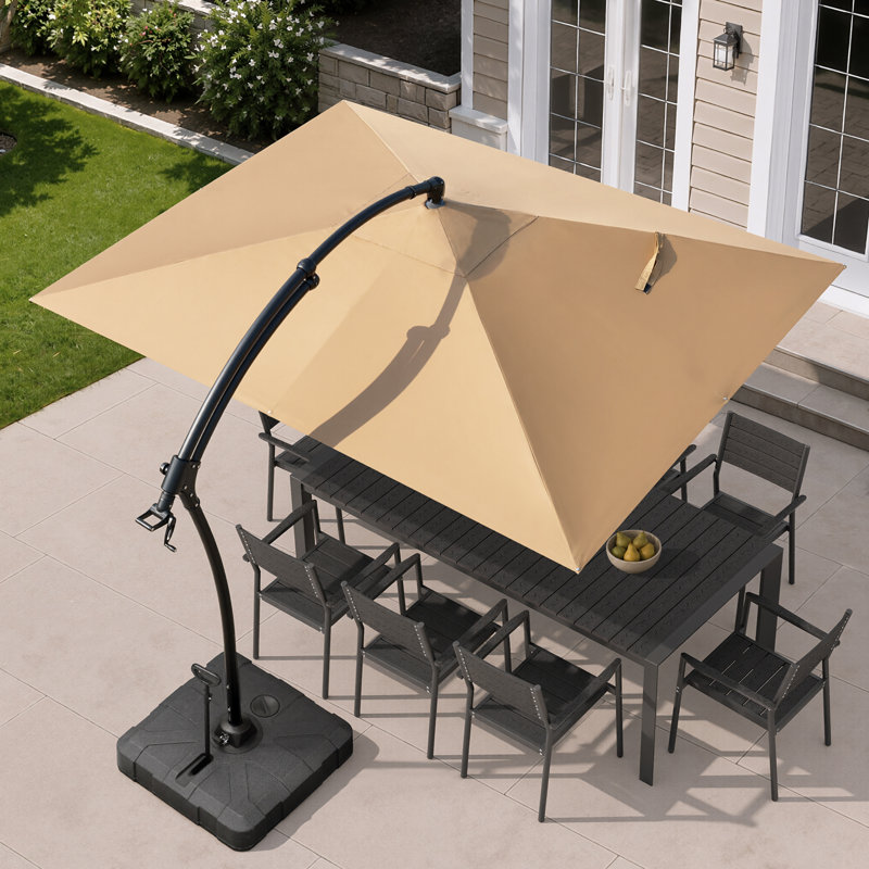 9 pi 11 pi Parasol rectangulaire en porte-à-faux pour patio avec base, Tanné
