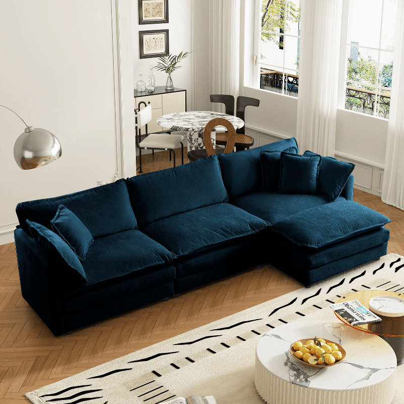 L-Shaped Sectional Sofa W/Reversible Footrest,sofas,couches, Blue Chenille