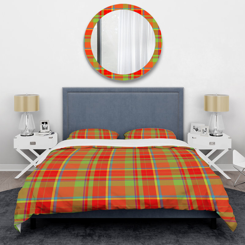 Tartan à carreaux orange - ensemble de housse de couette abstrait - microfibre de polyester