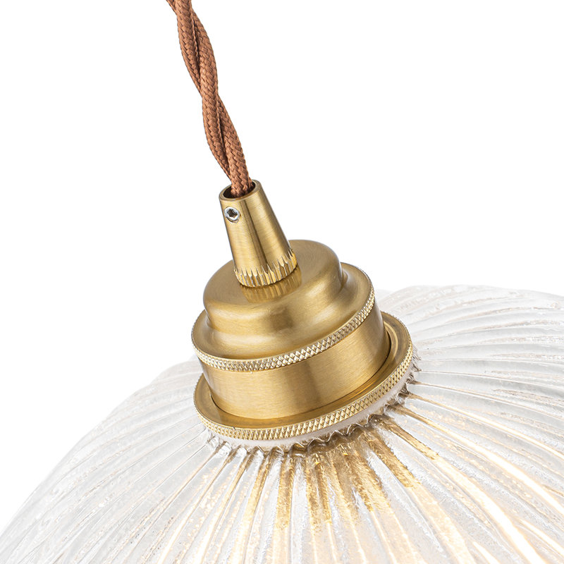 Vintage Large Single Light Dome-Shaped Striped Glass Pendant Light    , 25 cm W