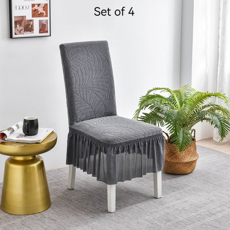 Housse pour chaise de salle à manger en polyester à feuille grise