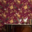 Red and Gold Floral Wallpaper, Self Adhesive, Vintage Bird Pattern, Waterproof Sticky Back Plastic Wallpaper, 44.5 CM x 7 M