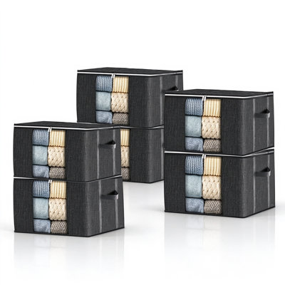 6 Pcs Storage Bags, Foldable Clothes Bins with Clear Window, , Foldable Storage Bags