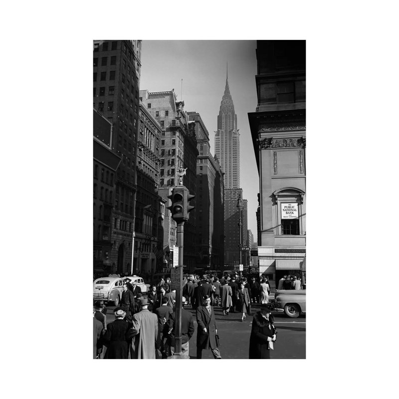 1940s Anonymous Pedestrian Crowd Taxis Crossing Intersection 42nd Street - Wrapped Canvas Print