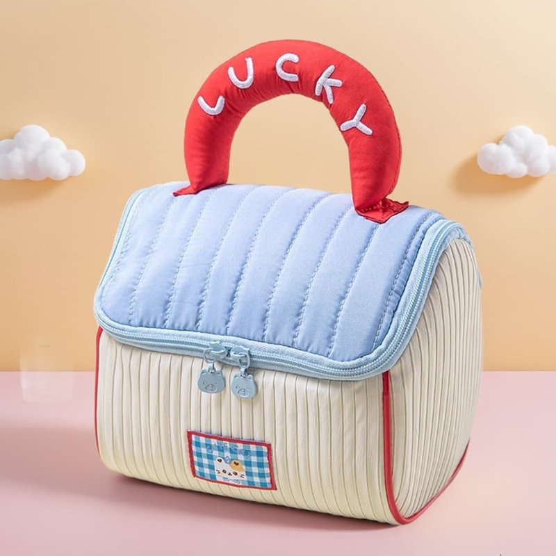 Mignon sac à cosmétiques de grande capacité, pochette de dessin animé portable, organisateur de maquillage en polyester doux et résistant à la saleté pour les filles