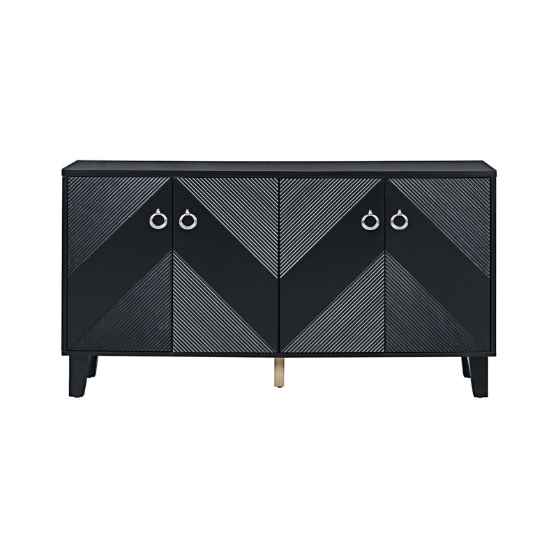 Accent Cabinet With Geometric Patterns, Entryway Cabinet, Black