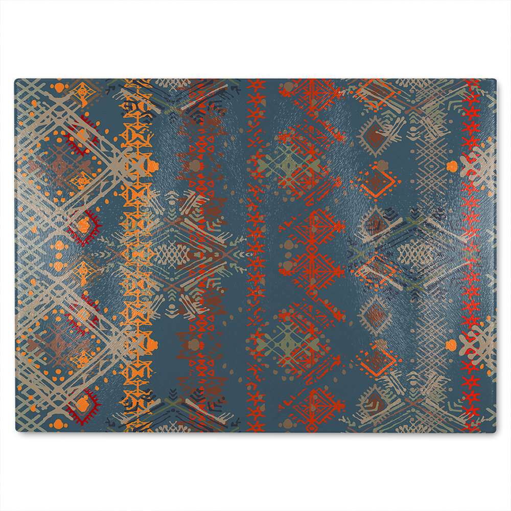 Ethnic Boho Distressed Pattern Glass Chopping Board