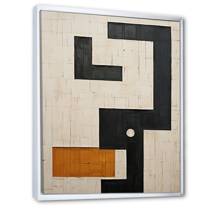 Nouvel ordre abstrait monochrome - art mural abstrait géométrique, H 20 po x l 12 po, Floater Framed Print, Blanc