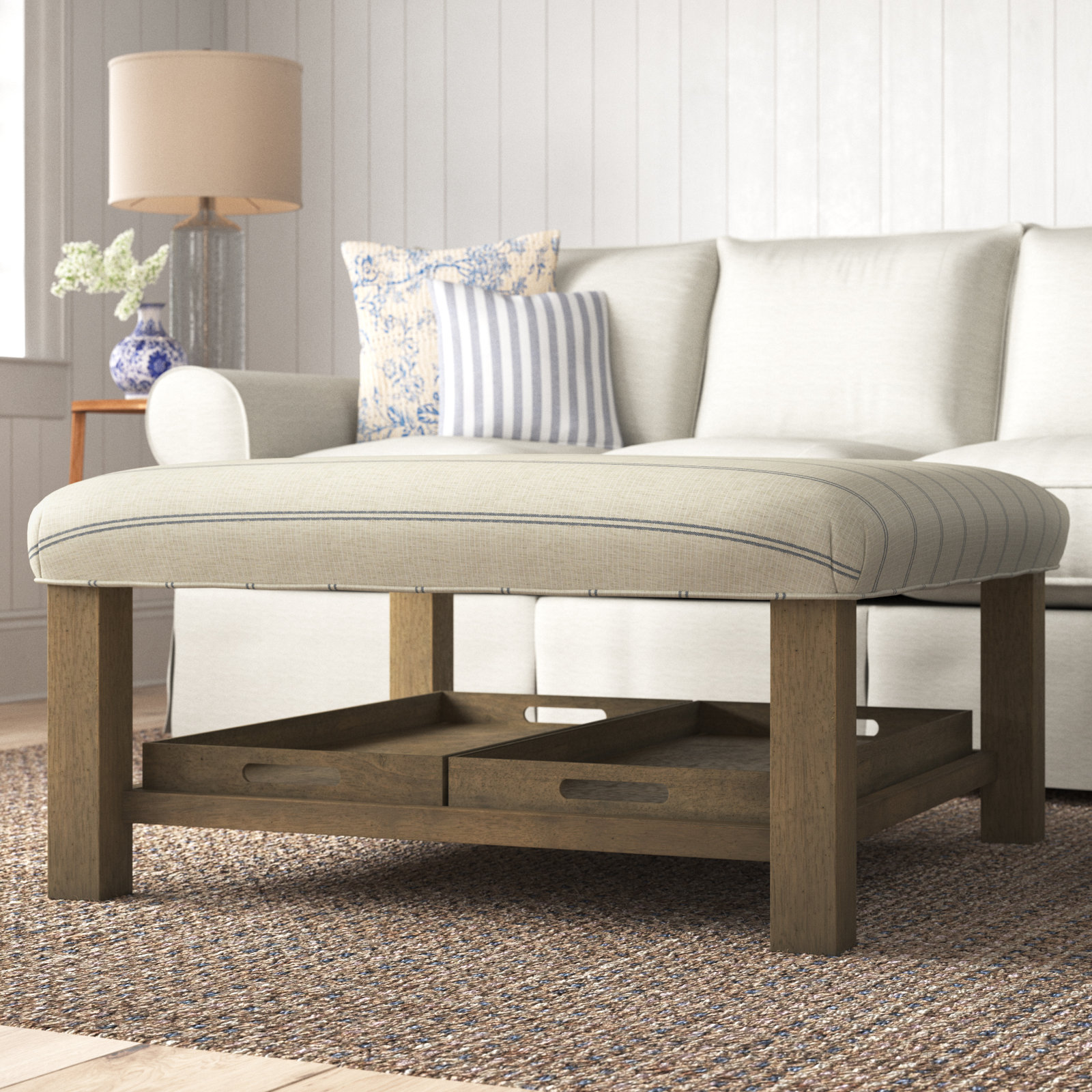 Manorville 42" Ottoman, Macarena Dark Blue Performance