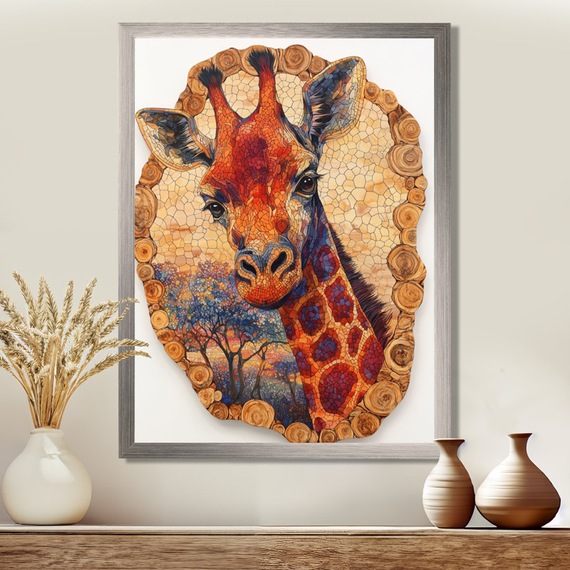 Silent Watcher Girafe Portrait In African Landscape IV - Animals Wall Decor, H 20 po x l 12 po, Argent argent