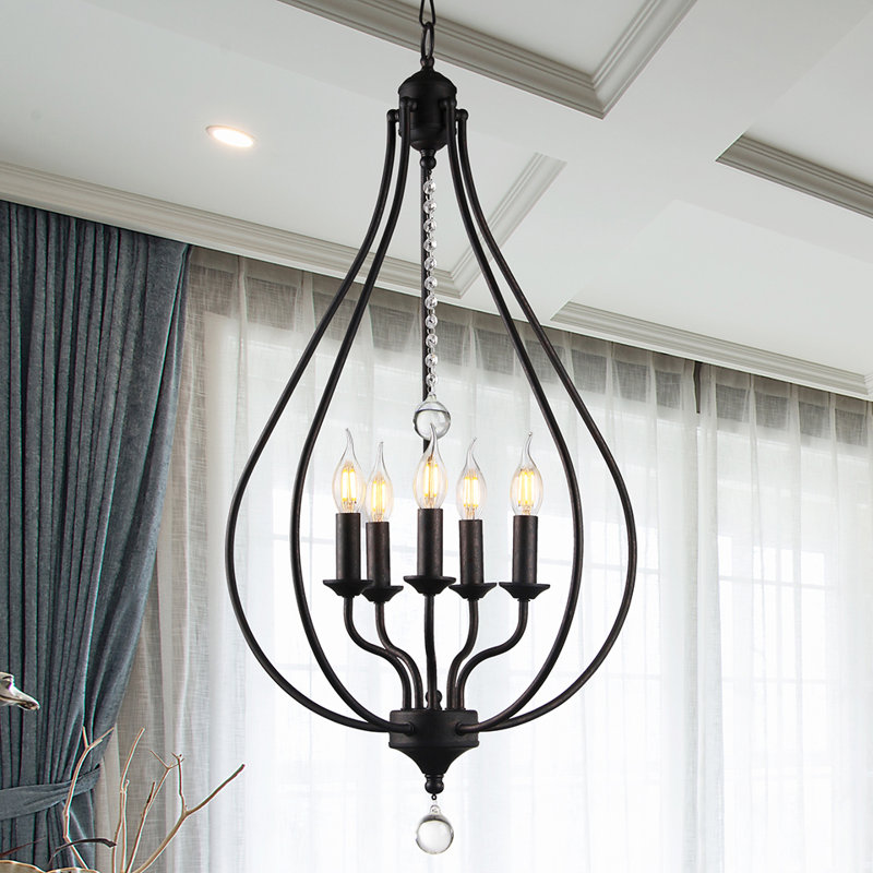 Lustre de lanterne géométrique 5 lumières avec accents de cristal Alcalde