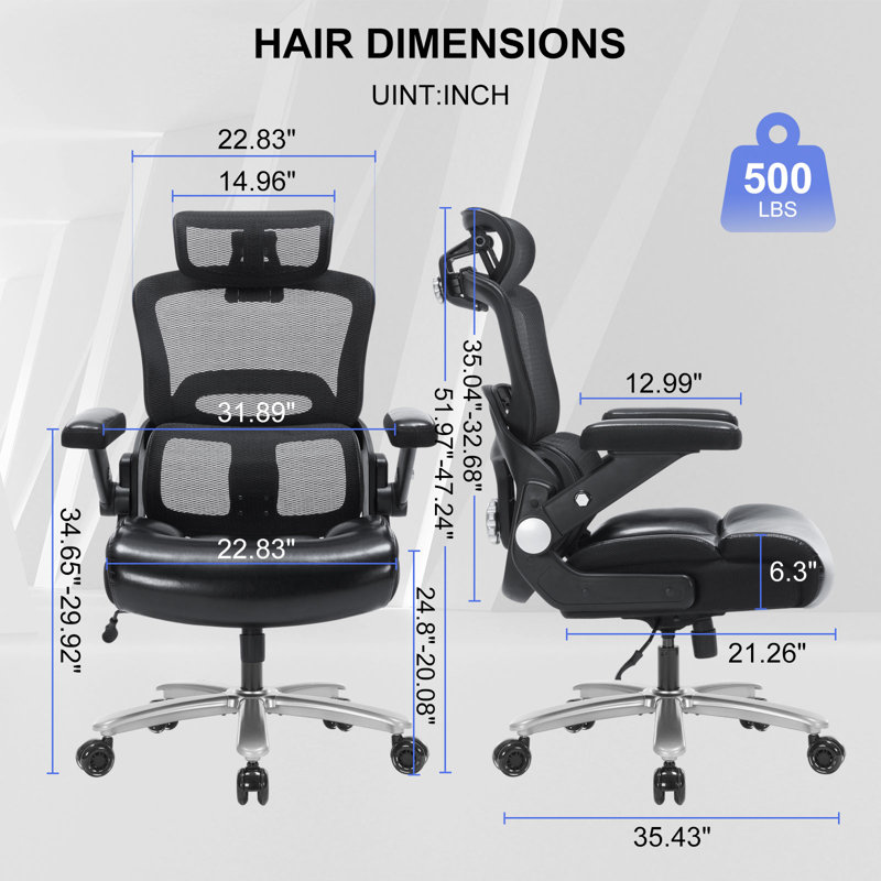 500lbs Big and Tall Ergonomic Mesh Office Chair with Adjustable Headrest and Lumbar Support
