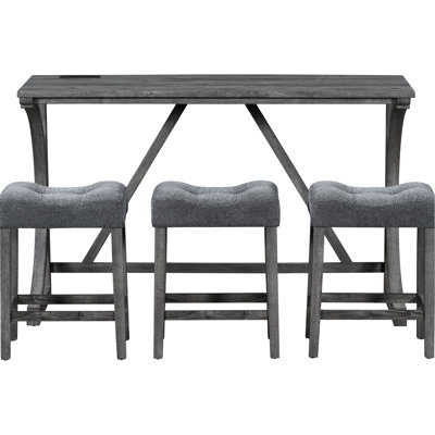 Gray Industrial Breakfast Table With Power Outlet Output - 4 Piece For Different Rooms Dining Link Decorates Game