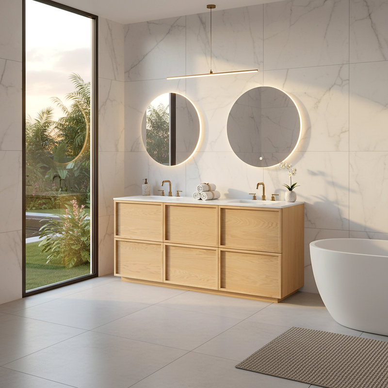 Meuble-lavabo double 72 po Zeus, Naturel