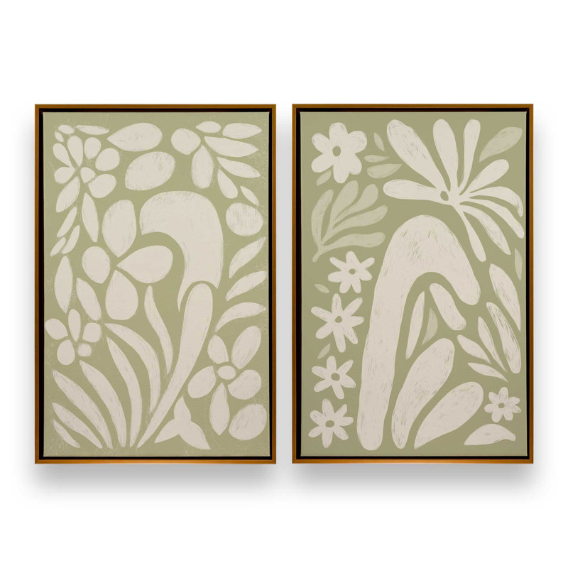 Ensemble de 2 impressions «Whimsy in Bloom», 12 po x 8 po, Cadre flottant doré poli