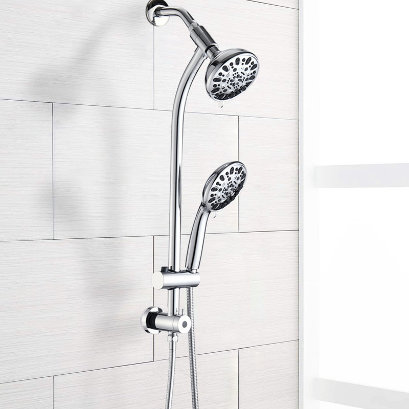 Stainless Steel Slide Bar Shower - 7-Setting Dual Head, Wall Mounted, , 1/2" Connection Size Showerhead 1.8 Gpm Flow, Corrosion
