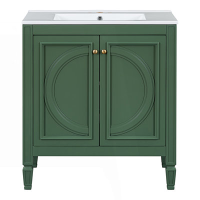 Meuble-lavabo de style rétro avec lavabo, deux portes avec tablette