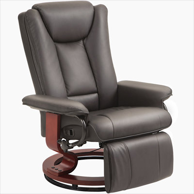 Manual Swivel Recliner Chair, PU Leather Reclining Chair With Footrest For Living Room, Brown
