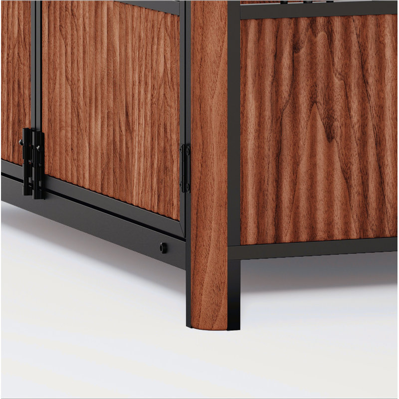 Caisse pour chien de 31,5 po en bois de noyer cannelé de style meuble pour petits et moyens chiens - conception à double porte, maisonnette décorative et table d'appoint intérieure.