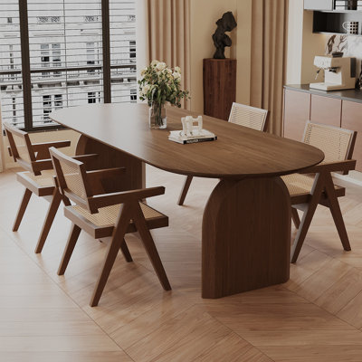 Nut-brown Oval Solid Wood Dining Table