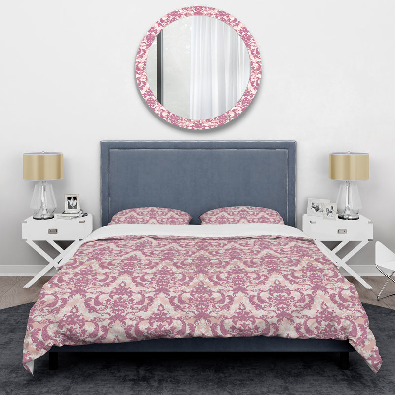 Damas rose - ensemble de housse de couette abstrait - microfibre de polyester